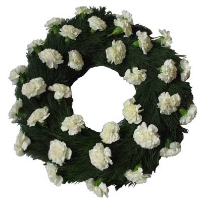 "White Carnations Wreath  - code E62 (Brand - Exotic) - Click here to View more details about this Product